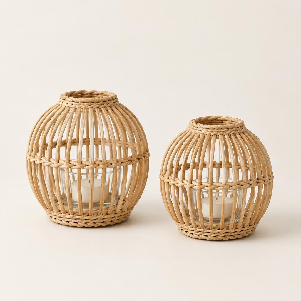 Woven Rattan Tealight Lanterns, Set of 2 – view 1